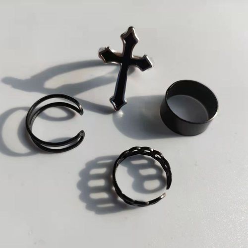 Ensemble De Bagues Vintage Pour Femmes, Ensembles De Bagues À Chaîne Croisée Noire Simple, Accessoires Bijoux Cadeaux De Fête