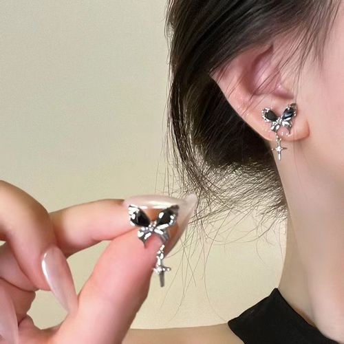 Ensemble De Boucles D'oreilles Goth Harajuku Pour Femmes, Papillon Noir, Étoile En Cristal, Esthétique Vintage, Accessoires De Bijoux Emo, Fête Y2k 90s, 6 Pièces