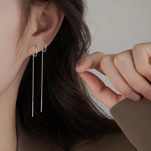 Boucles D'oreilles Longues Goutte D'eau Pour Femme, Ligne D'oreille, Or, Argent, Document, Métal, Piercing Incurvé, Enfileur, Bijoux D'oreille