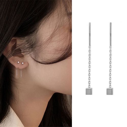 Boucles D'oreilles Longues Goutte D'eau Pour Femme, Ligne D'oreille, Or, Argent, Document, Métal, Piercing Incurvé, Enfileur, Bijoux D'oreille