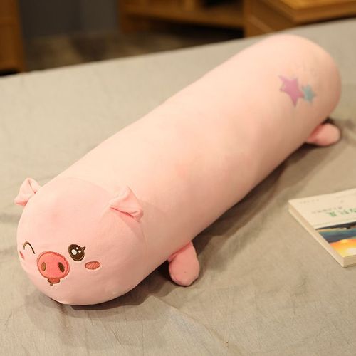 Oreiller long cylindrique en forme d'animal de la forêt, oreiller long en forme de dinosaure, oreiller long en forme de chat, oreiller long amovible et lavable avec doublure Cochon rose - 1,2 m environ 1,6 kg