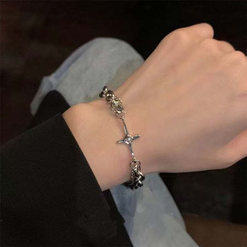 Bracelet À Cinq Pétales De Fleur En Cristal Noir Pour Femmes, Couleur Argent, Élégant, Bijoux De Fête De Mariage