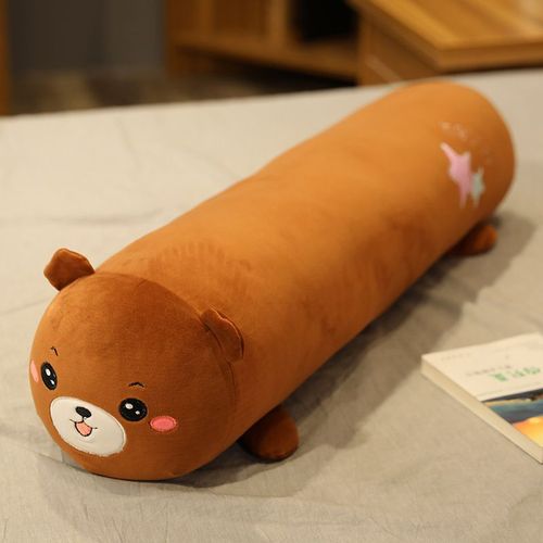 Oreiller long cylindrique en forme d'animal de la forêt, oreiller long en forme de dinosaure, oreiller long en forme de chat, oreiller long amovible et lavable avec doublure Ours brun - 1,2 mètre, environ 1,6 kg