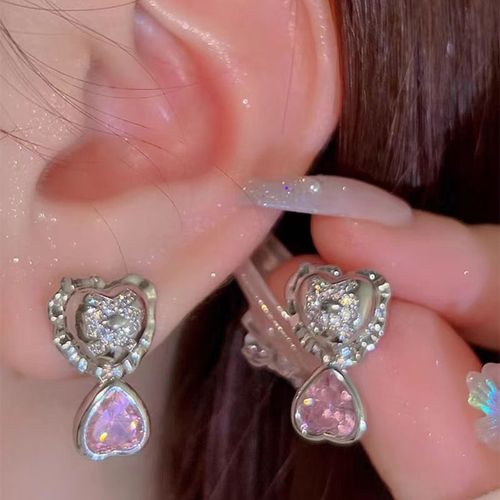 Boucles D'oreilles Goth À Double C¿Ur En Cristal Rose, Accessoires De Bijoux Pour Halloween Y2k, Cadeaux De Noël