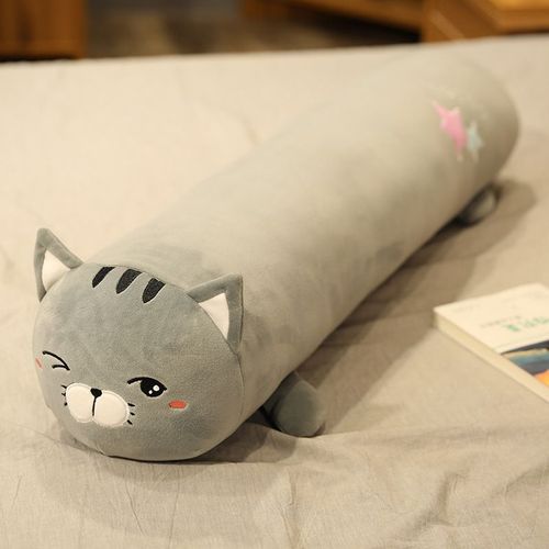 Oreiller long cylindrique en forme d'animal de la forêt, oreiller long en forme de dinosaure, oreiller long en forme de chat, oreiller long amovible et lavable avec doublure Chat - 80 cm environ 0,8 kg