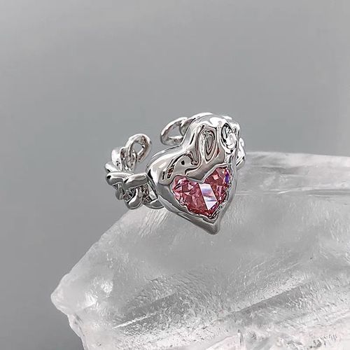 Bague Ouverte Coeur En Cristal Rose Kpop Pour Femme, Mariage Bff, Luxe, Vintage, Grunge, Bijoux Esthétiques, Accessoires Emo Y2k, Nouveau, 2023