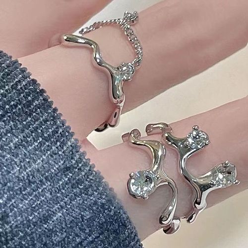 Bagues Punk Irrégulières En Métal Liquide Pour Femme, Strass, Esthétique Egirl, Gothique, Goutte D'eau, Bijoux