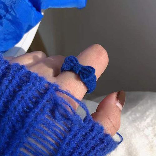 Bague À N¿Ud Papillon En Velours Coréen Pour Femmes Et Filles, Mignon, Mode Bleu Rouge, Bijoux De Fête De Mariage