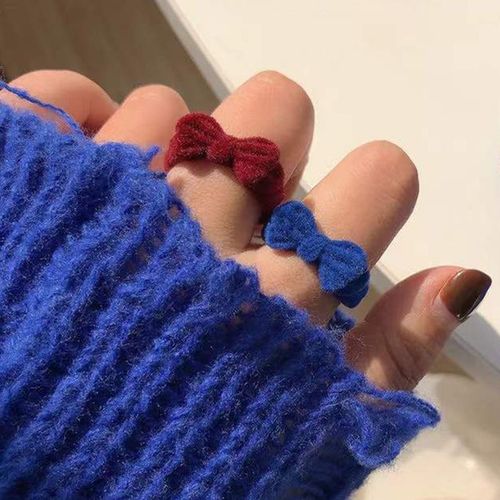 Bague À N¿Ud Papillon En Velours Coréen Pour Femmes Et Filles, Mignon, Mode Bleu Rouge, Bijoux De Fête De Mariage