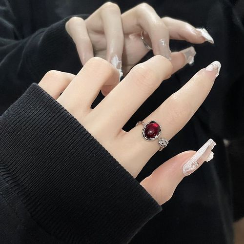 Bagues En Pierre Naturelle Irrégulière Pour Femmes Et Filles, Opale Rouge Esthétique Y2k, Bourgeon Creux, Bague Ouverte, Bague Vintage, Accessoires De Bijoux