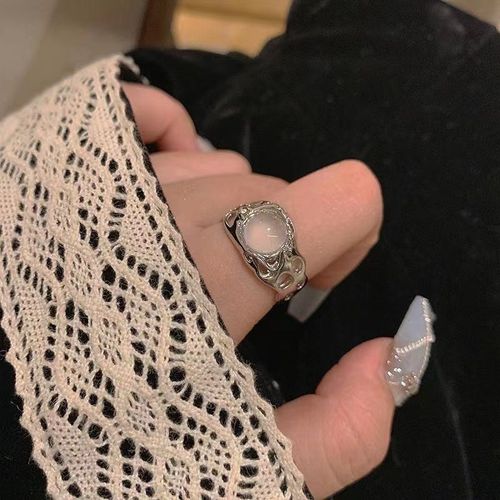 Bagues En Pierre Naturelle Irrégulière Pour Femmes Et Filles, Opale Rouge Esthétique Y2k, Bourgeon Creux, Bague Ouverte, Bague Vintage, Accessoires De Bijoux