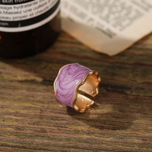 Bague Géométrique Vintage Pour Femme, Émail, Goutte À Goutte, Glaçure, Coréen, Fait À La Main, Violet, Ouvert, Bijoux, Cadeaux De Voyage