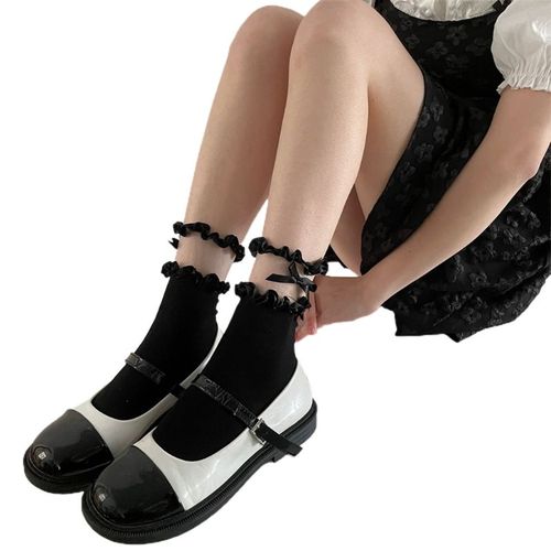 Chaussettes À Froufrous De Style Lolita Avec Bordure En Dentelle, Chaussettes Mi-Tube Respirantes, Livraison Directe, Mignon