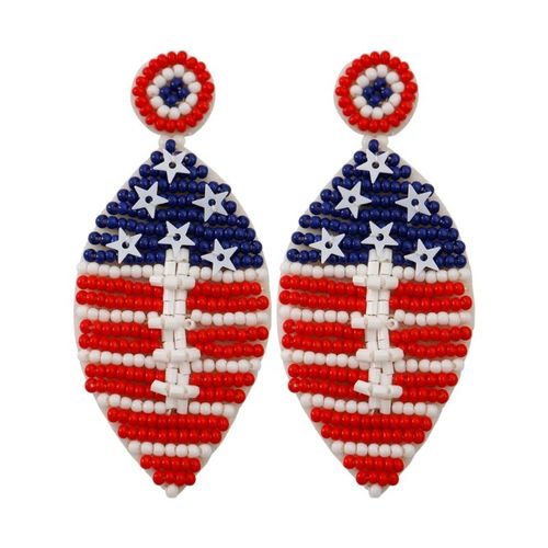 Fostiendra C-Boucles D'oreilles Avec Perles Pour La Fête De L'indépendance Américaine, Lettres Américaines, Pompon Étoile, Livraison Directe, Rouge, Blanc, Bleu, 1 Paire