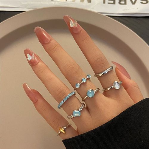 Ensemble De Bagues En Métal Pour Femmes, Style Moderne, Chaîne, C¿Ur, Serpent, Papillon, Perle Acrylique, Minimaliste, Bijoux Cadeaux, 2021