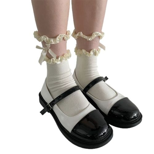 Chaussettes À Froufrous De Style Lolita Avec Bordure En Dentelle, Chaussettes Mi-Tube Respirantes, Livraison Directe, Mignon