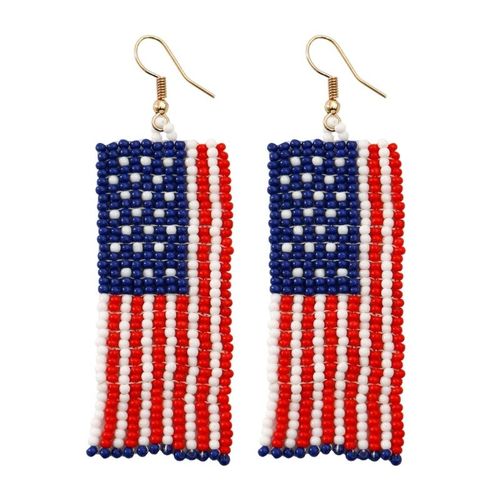 Fostiendra C-Boucles D'oreilles Avec Perles Pour La Fête De L'indépendance Américaine, Lettres Américaines, Pompon Étoile, Livraison Directe, Rouge, Blanc, Bleu, 1 Paire