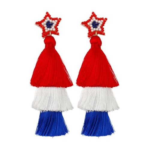Fostiendra C-Boucles D'oreilles Avec Perles Pour La Fête De L'indépendance Américaine, Lettres Américaines, Pompon Étoile, Livraison Directe, Rouge, Blanc, Bleu, 1 Paire