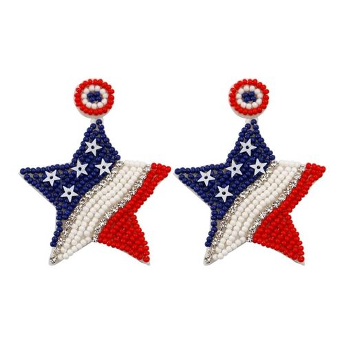 Fostiendra C-Boucles D'oreilles Avec Perles Pour La Fête De L'indépendance Américaine, Lettres Américaines, Pompon Étoile, Livraison Directe, Rouge, Blanc, Bleu, 1 Paire