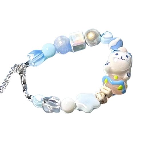 Bracelets De Perles De Dopamine De Couleur Bonbon Femmes Doux Dessin Animé Chat En Céramique Perle Bracelet Chaîne À La Main