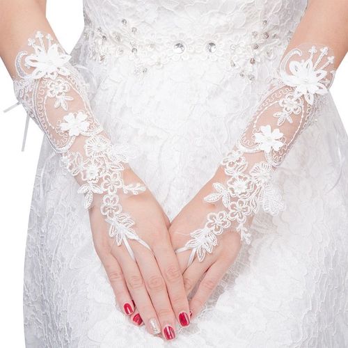 Femmes Longues Dentelle Gants Élégant Été Princesse Formelle Mitaines Sans Doigts Pour Mariage Dîner Fête Pageant Costume