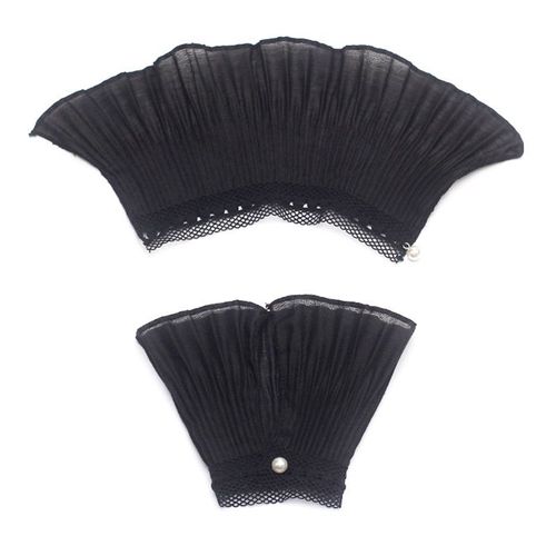 Vintage Femmes Plissé Volants Décoré Corne Manchettes Évider Broderie Dentelle Florale Fausses Manches Élastique Poignet Directe