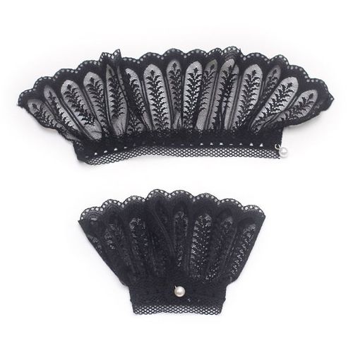 Vintage Femmes Plissé Volants Décoré Corne Manchettes Évider Broderie Dentelle Florale Fausses Manches Élastique Poignet Directe