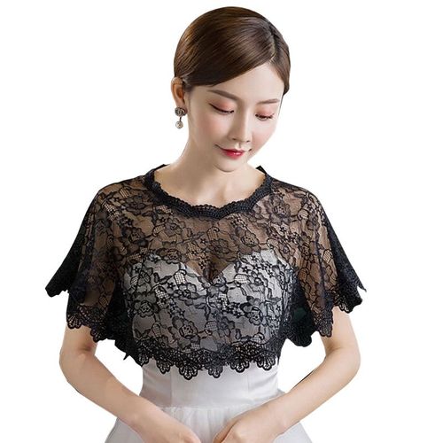 Femmes Broderie Dentelle Florale Châle Enveloppement Mariage Mariée Boléro Couvrir Transparent Bal Haut Bas Haussement D'épaules