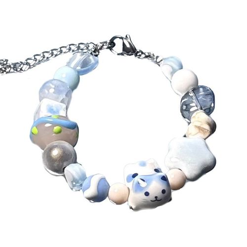 Bracelets De Perles De Dopamine De Couleur Bonbon Femmes Doux Dessin Animé Chat En Céramique Perle Bracelet Chaîne À La Main