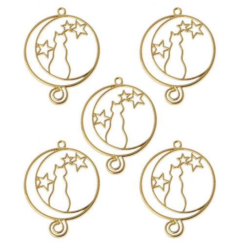 Collier Pendentif Avec Cadre En Métal Doré, 6 Pièces, Mignon Cadre Ajouré, Chaton Chat, Uv, Résine Époxy, Outils, Accessoires Faits À La Main