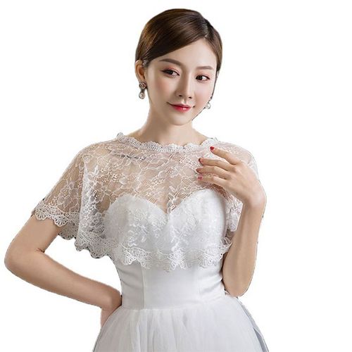 Femmes Broderie Dentelle Florale Châle Enveloppement Mariage Mariée Boléro Couvrir Transparent Bal Haut Bas Haussement D'épaules