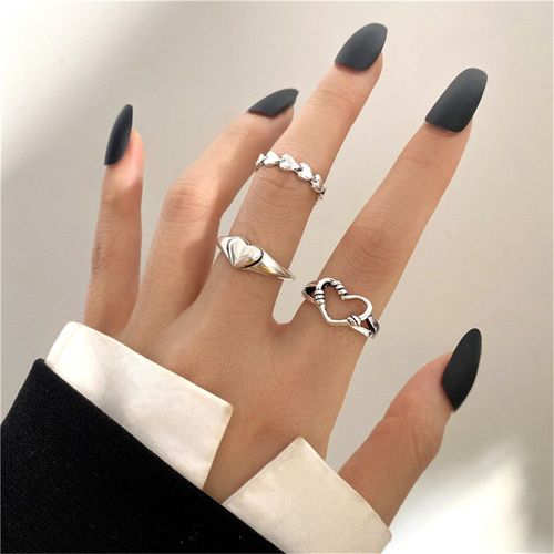 Bagues En Forme De C¿Ur Pour Femmes Et Hommes Amoureux, Ensemble De Bagues Vintage En Métal Géométrique, Bijoux Cadeau