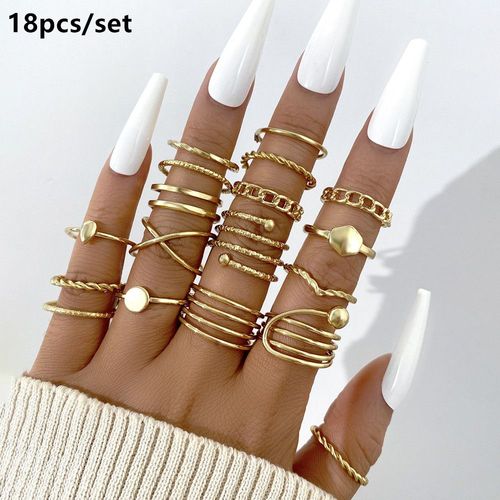 Ensemble De Bagues Vintage En Or Pour Homme Et Femme, Bijoux En Forme De C¿Ur, Papillon Creux, Perle, Croix, Géométrique, 22 Pièces
