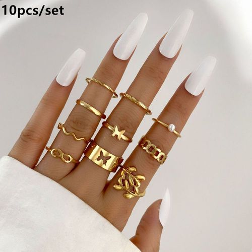 Ensemble De Bagues Vintage En Or Pour Homme Et Femme, Bijoux En Forme De C¿Ur, Papillon Creux, Perle, Croix, Géométrique, 22 Pièces