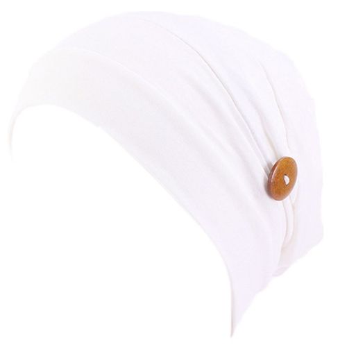 Casquette Turban Plissée En Coton Modal Pour Femmes, Porte-Masque Facial Avec Bouton Fixe, Couleur Unie, Protection Des Oreilles, Enveloppement De Tête, Chimio Extensible