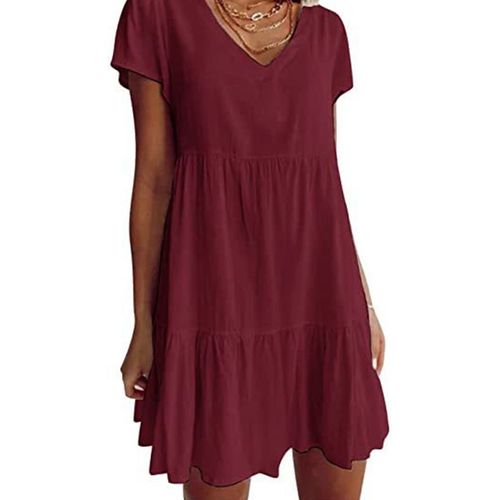 Mini Robe À Manches Courtes Pour Femmes, Sexy, Col En V, Balançoire, Tunique, Couleur Unie, Plissée, À Volants, Ourlet Fluide, Ligne A, Décontractée, Livraison Directe