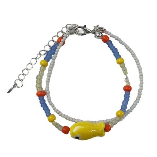 Bracelets De Perles De Résine Tissées À La Main Bohème Collier De Perles De Riz De Couleur De Plage D'été Collier À Double À La