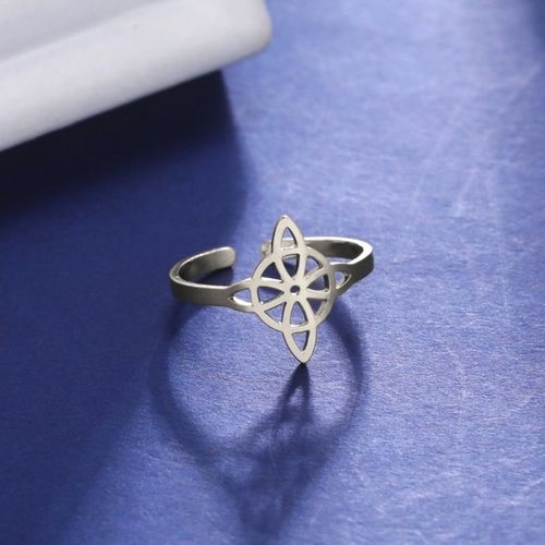 Bague En Acier Inoxydable Couleur Argent, Noeud De Sorcière, Anneau Surnaturel, N¿Ud Celtique, Amulette Wiccan, Bijoux