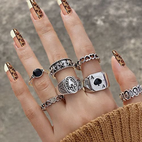 Ensemble De Bagues Vintage Pour Femmes, Anneau Plaqué Argent, Fleur, C¿Ur, Punk, Papillon, Esthétique Rétro, Mode, Ensemble De Bagues, Cadeau, Bijoux
