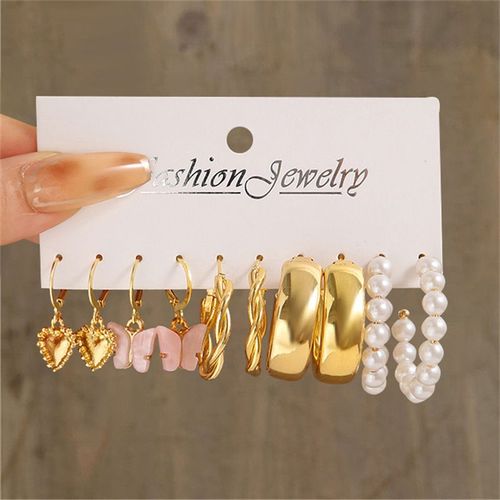 Ensemble De Boucles D'oreilles Créoles En Or Pour Femmes, Boucles D'oreilles Géométriques, Pendentifs En Métal, Perles De Cercle Vintage, Bijoux En Résine, Papillon, C¿Ur, Document Tendance