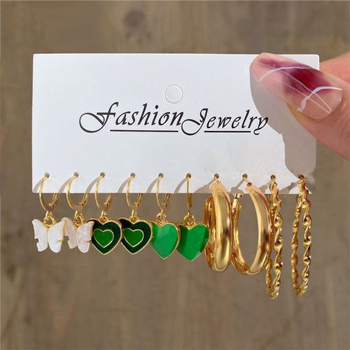 Ensemble De Boucles D'oreilles Créoles En Or Pour Femmes, Boucles D'oreilles Géométriques, Pendentifs En Métal, Perles De Cercle Vintage, Bijoux En Résine, Papillon, C¿Ur, Document Tendance