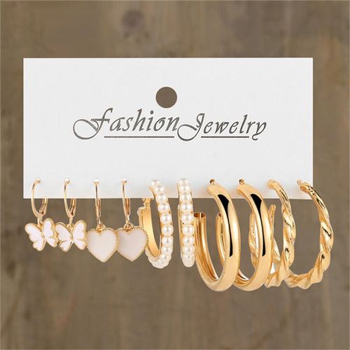 Ensemble De Boucles D'oreilles Créoles En Or Pour Femmes, Boucles D'oreilles Géométriques, Pendentifs En Métal, Perles De Cercle Vintage, Bijoux En Résine, Papillon, C¿Ur, Document Tendance