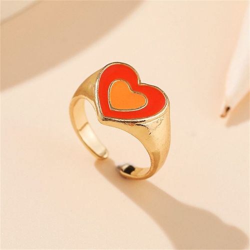 Bagues Coeur Double Couche Colorées Vintage Pour Femmes Et Filles, Bague Ouverte Fleur En Résine D'amour, Document De Bonbons De Mode, Cadeau De Bijoux En Gros