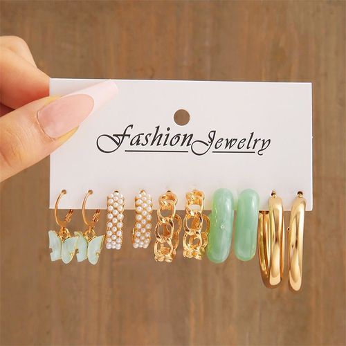 Ensemble De Boucles D'oreilles Créoles En Or Pour Femmes, Boucles D'oreilles Géométriques, Pendentifs En Métal, Perles De Cercle Vintage, Bijoux En Résine, Papillon, C¿Ur, Document Tendance