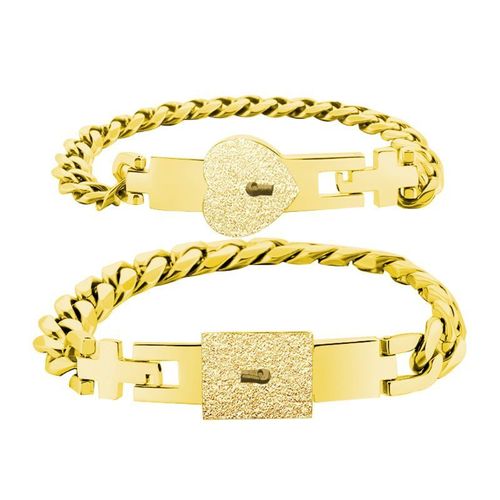 Bracelet En Acier Inoxydable Couleur Argent, 2 Pièces, Serrure De Coeur D'amour Avec Serrure, Kit De Bracelets De Clé, Cadeau De Couple