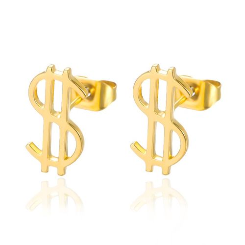Boucles D'oreilles En Acier Inoxydable À $ Dollar Signe Boucles D'oreilles Pour Femmes Hommes Charme Punk Fête Argent Signe Bijoux Piercing Accessoires