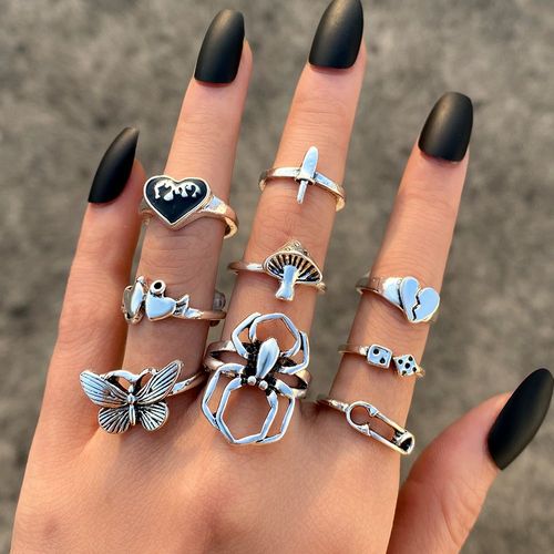 Ensemble De Bagues En Forme D'éléphant, Vintage, Couleur Argent, Fleur, Yeux, Pour Femmes Et Hommes, Punk, Plaqué Argent, Tendance, Bijoux, Cadeaux, 2022