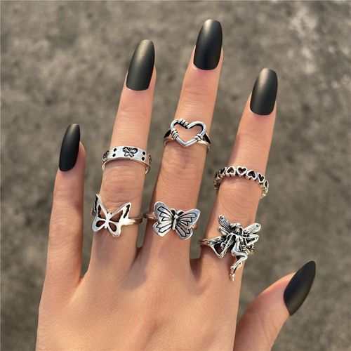 Ensemble De Bagues En Forme D'éléphant, Vintage, Couleur Argent, Fleur, Yeux, Pour Femmes Et Hommes, Punk, Plaqué Argent, Tendance, Bijoux, Cadeaux, 2022