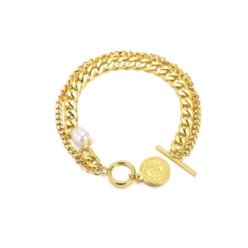 Bracelet Dos Pesos En Métal Avec Boucle Ot Pour Homme Et Femme, Imitation De Perles, Style Cubain, Punk, Vintage, Chaîne Épaisse, Bijoux, Cadeau