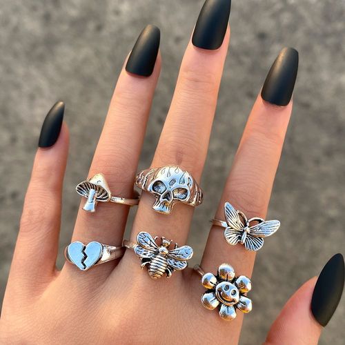 Ensemble De Bagues En Forme D'éléphant, Vintage, Couleur Argent, Fleur, Yeux, Pour Femmes Et Hommes, Punk, Plaqué Argent, Tendance, Bijoux, Cadeaux, 2022